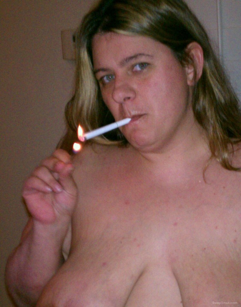 Sexy bbw wife smoking showing off her 38ddds