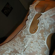 Wife wearing white lace lingerie to seduce me