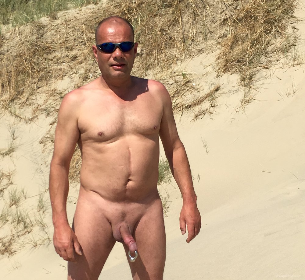 yang naked masturbate cock on beach