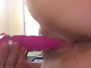 Wife dildo fucking pussy until she has cum running into her asshole